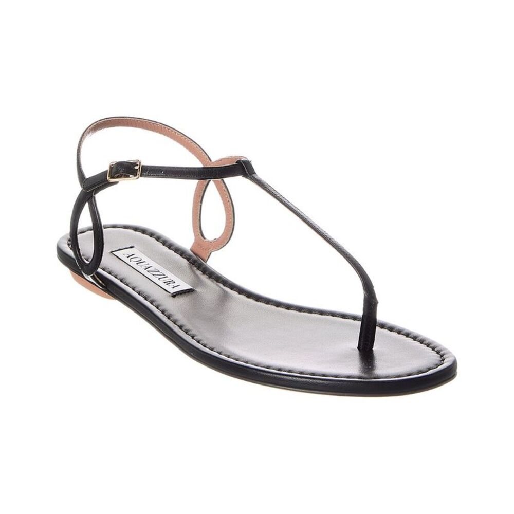 Aquazzura Logo Leather Sandal, Black